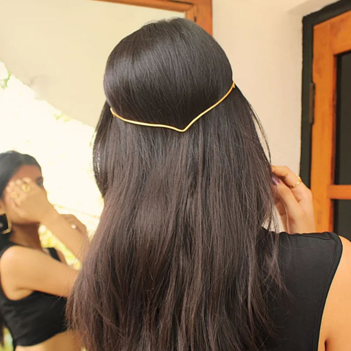 Handmade Minimalist Gigi 18k Gold Plated Reverse Headband For Weddings