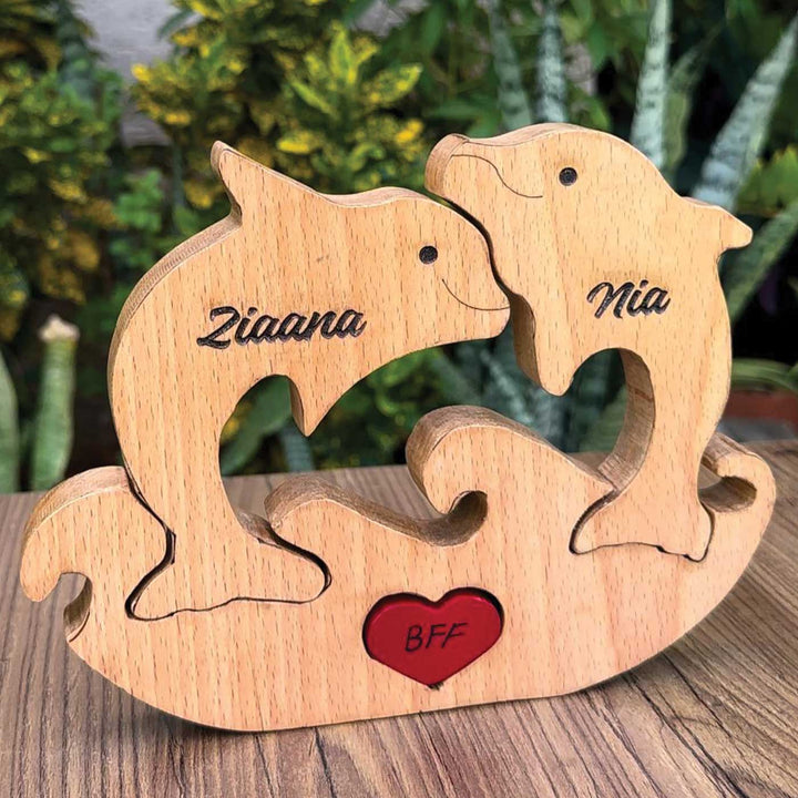 Personalized Dolphin Family Of 2 Wooden Figurine