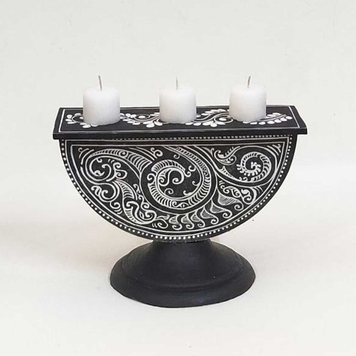 Hand-Painted Noor Semicircle Wooden Candle Holder