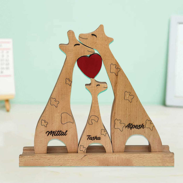 Personalized Giraffee Family Of 3 Wooden Figurine