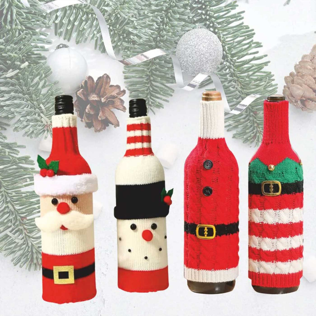 Handmade Cute Knitted Christmas Bottle Covers | Xmas Gifting Ideas | Set Of 4