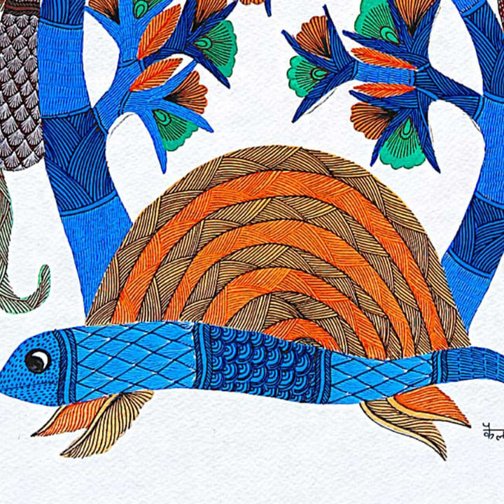 11 x 15 Inch | Harmony of Nature | Original Hand painted Tribal Gond Art Painting | Acrylic Paints On Paper