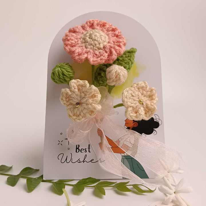 Handmade Crochet 3D Peach & Cream Floral Greeting Card