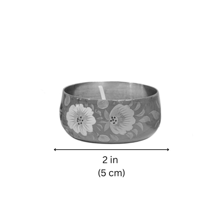Hand-Painted Multicolor Floral Stainless Steel Tealight Holders | Set Of 6