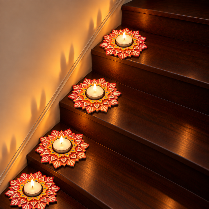 Hand-Painted Decorative Star MDF Wood Tealight Holder
