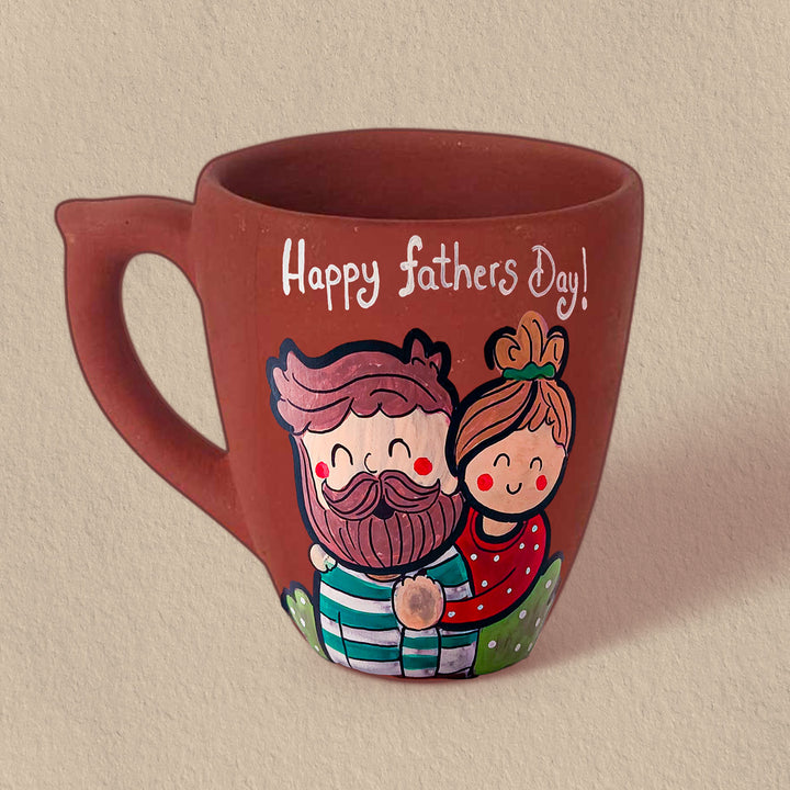 Handpainted Personalised 3D Terracotta Mug with Dad And Daughter Avatar Illustrations