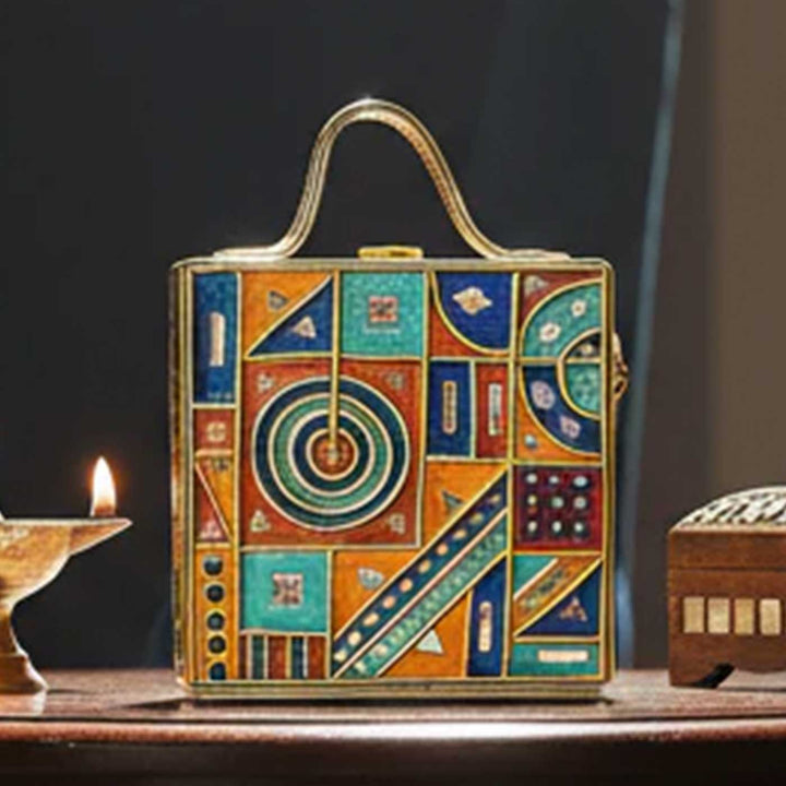 Handcrafted Mini Geometric Lippan Art Box Bag