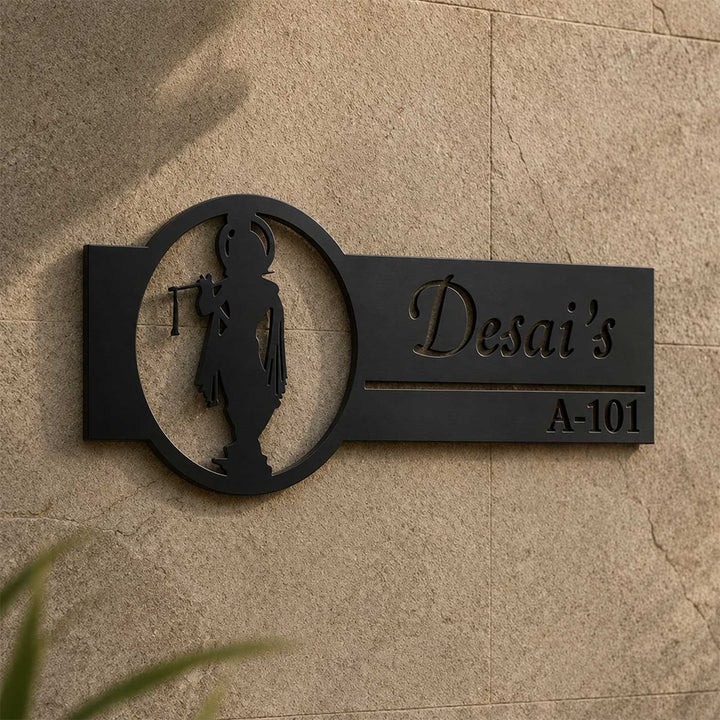 "Divine Krishna" Personalized Weatherproof Stainless Steel Name Plate With House Number For Home