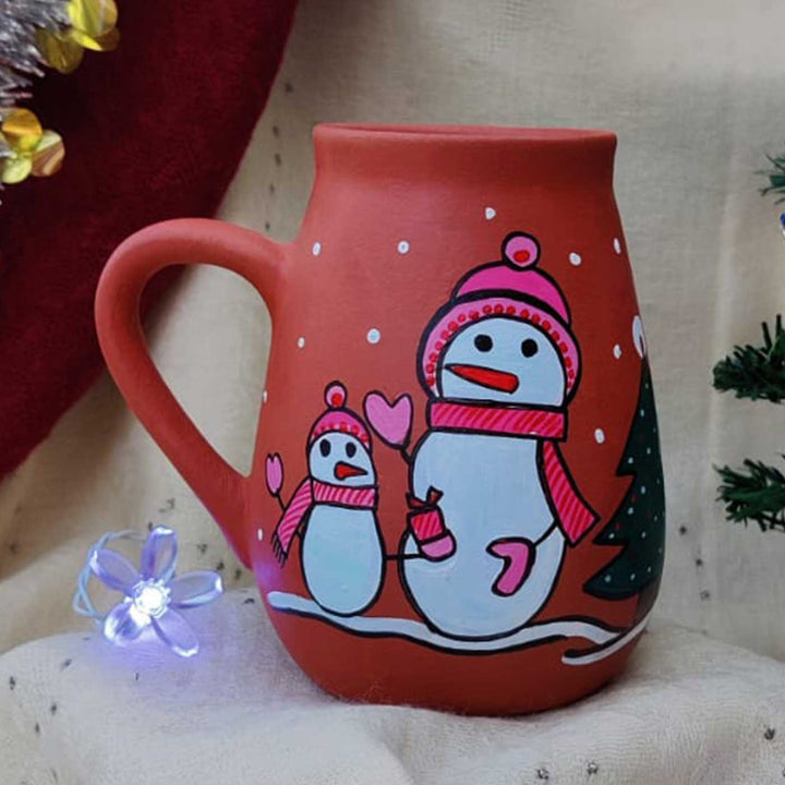 Handmade Pink Snowman Special Terracotta Christmas Mug