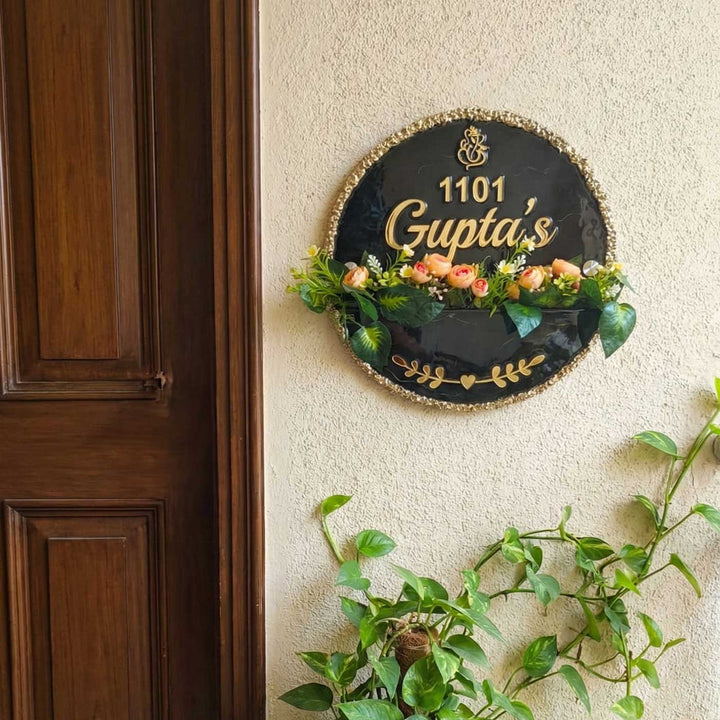 Black And Gold Resin Personalized Handmade Planter Name Plate With Backlight
