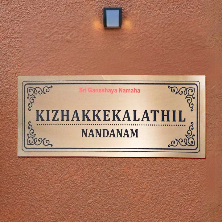 Personalized Weatherproof Ganesha Theme Copper Stainless Steel Name Plate