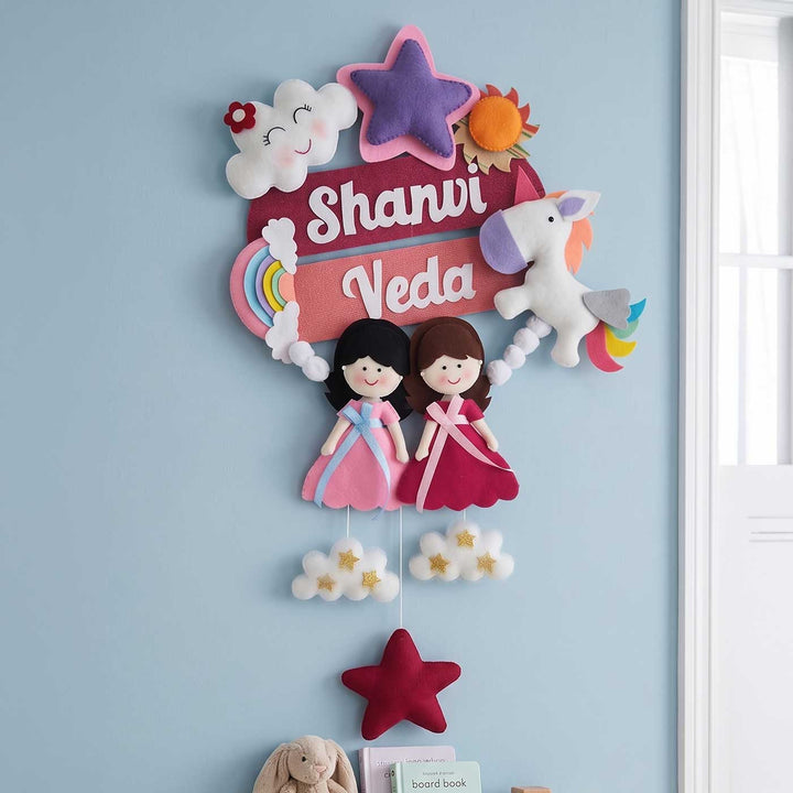 Personalised Felt Hanging Name Plate For Sisters