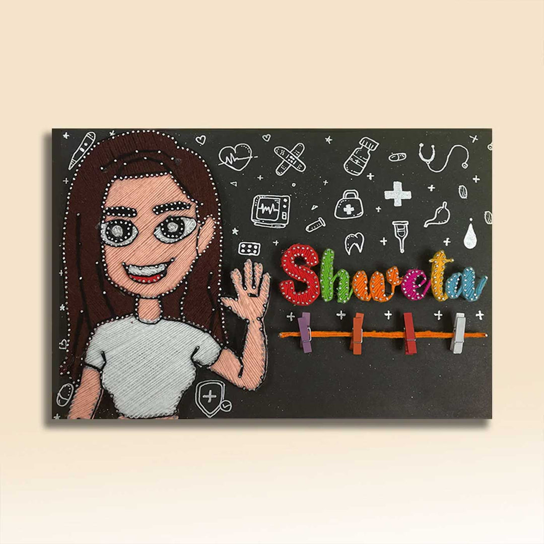 Photo Personalized String Art Cute Girl Theme Wooden Name Plate