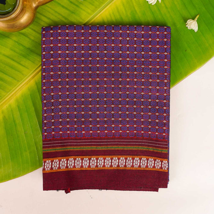 Purple with Maroon Border Khunn Fabric Cotton Blouse Piece | 90cm