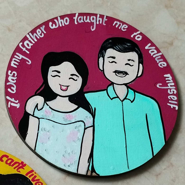 Photo Personalized Round Father & Daughter MDF Wood Fridge Magnet