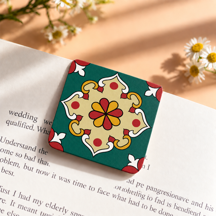Set Of 6 | Hand-Painted Aathangudi Tiles Festive Themed Magnetic Bookmarks