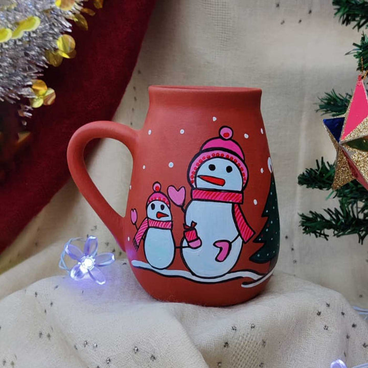 Handmade Pink Snowman Special Terracotta Christmas Mug