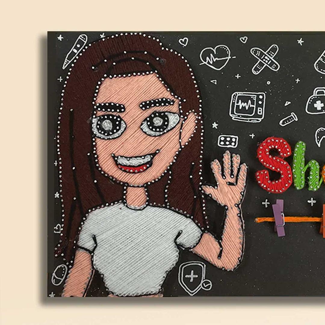 Photo Personalized String Art Cute Girl Theme Wooden Name Plate