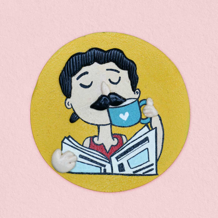 Hand-Painted Dad'S Morning Routine Mdf Wood Fridge Magnet For Fathers