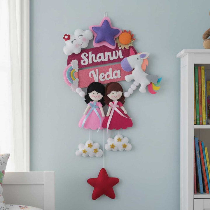 Personalised Felt Hanging Name Plate For Sisters