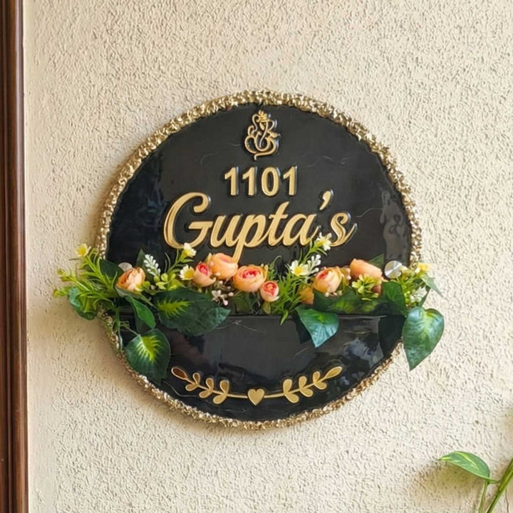 Black And Gold Resin Personalized Handmade Planter Name Plate With Backlight