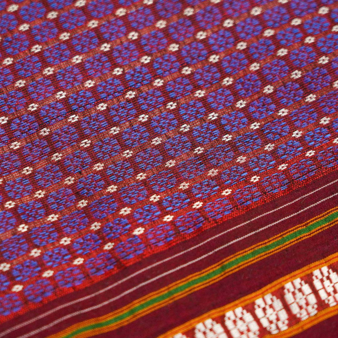 Purple with Maroon Border Khunn Fabric Cotton Blouse Piece | 90cm
