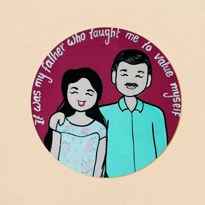 Photo Personalized Round Father & Daughter MDF Wood Fridge Magnet