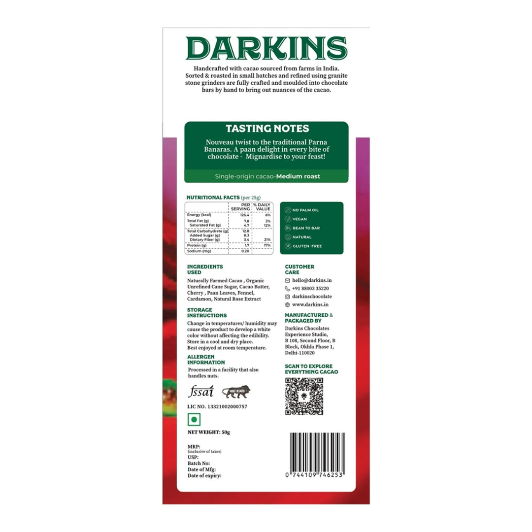 63% Dark | Vegan & Gluten Free Chocolate with Paan