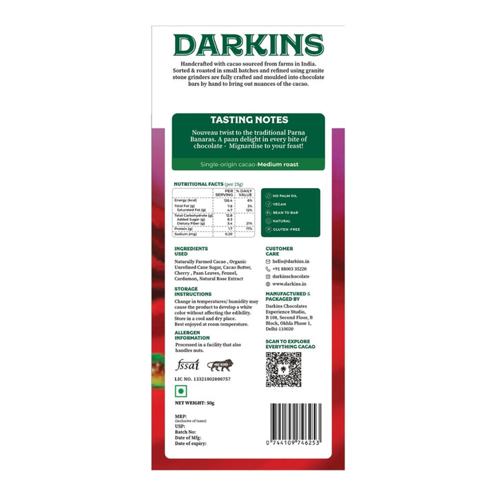 63% Dark | Vegan & Gluten Free Chocolate with Paan