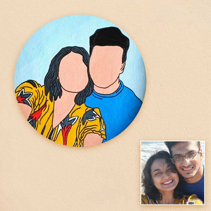 Photo Personalized Hand-Painted Cute Couples Theme MDF Wood Fridge Magnet