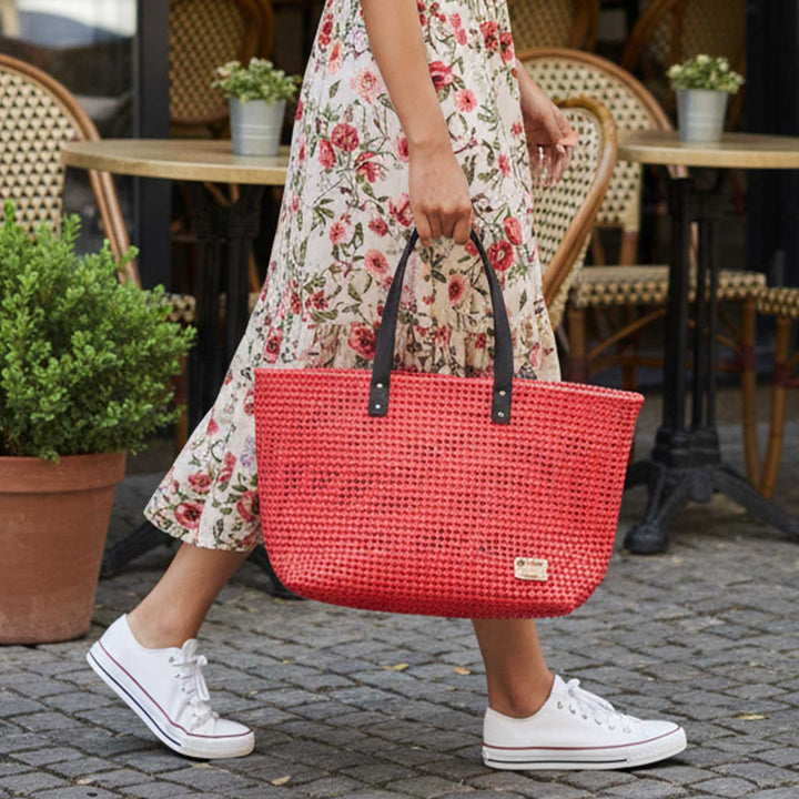 Orange Solid Mukhya Knot Handmade Koodai Beach Bag