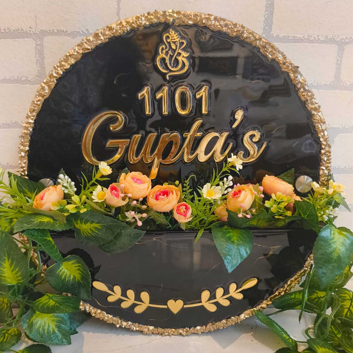 Black And Gold Resin Personalized Handmade Planter Name Plate With Backlight