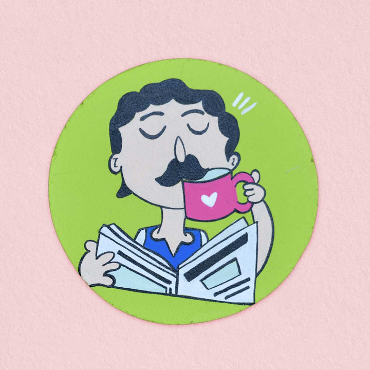 Hand-Painted Dad'S Morning Routine Mdf Wood Fridge Magnet For Fathers