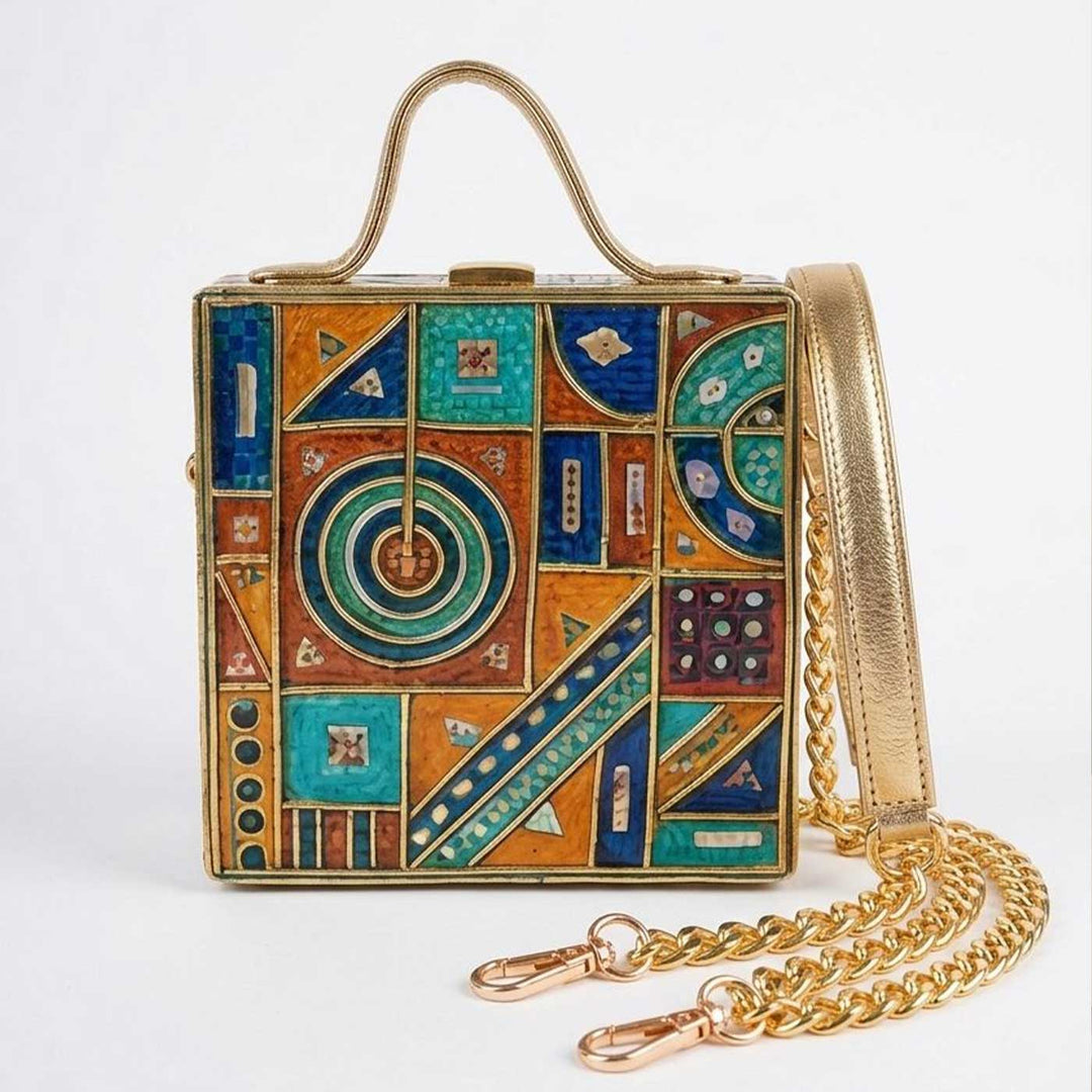 Handcrafted Mini Geometric Lippan Art Box Bag