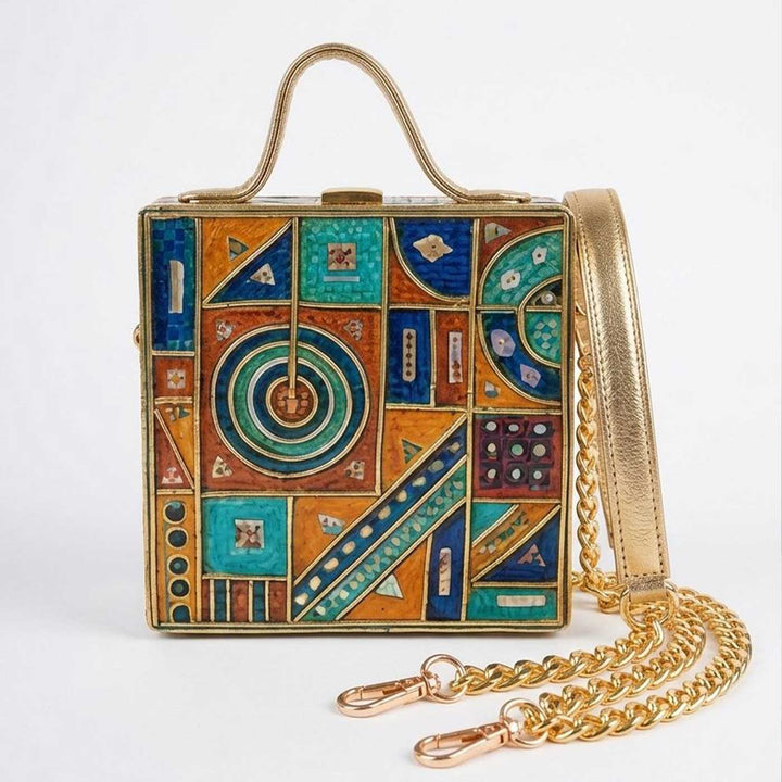 Handcrafted Mini Geometric Lippan Art Box Bag