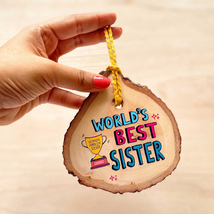 Wood Slice & Rakhi Gift Box With Kumkum Rice For Sister