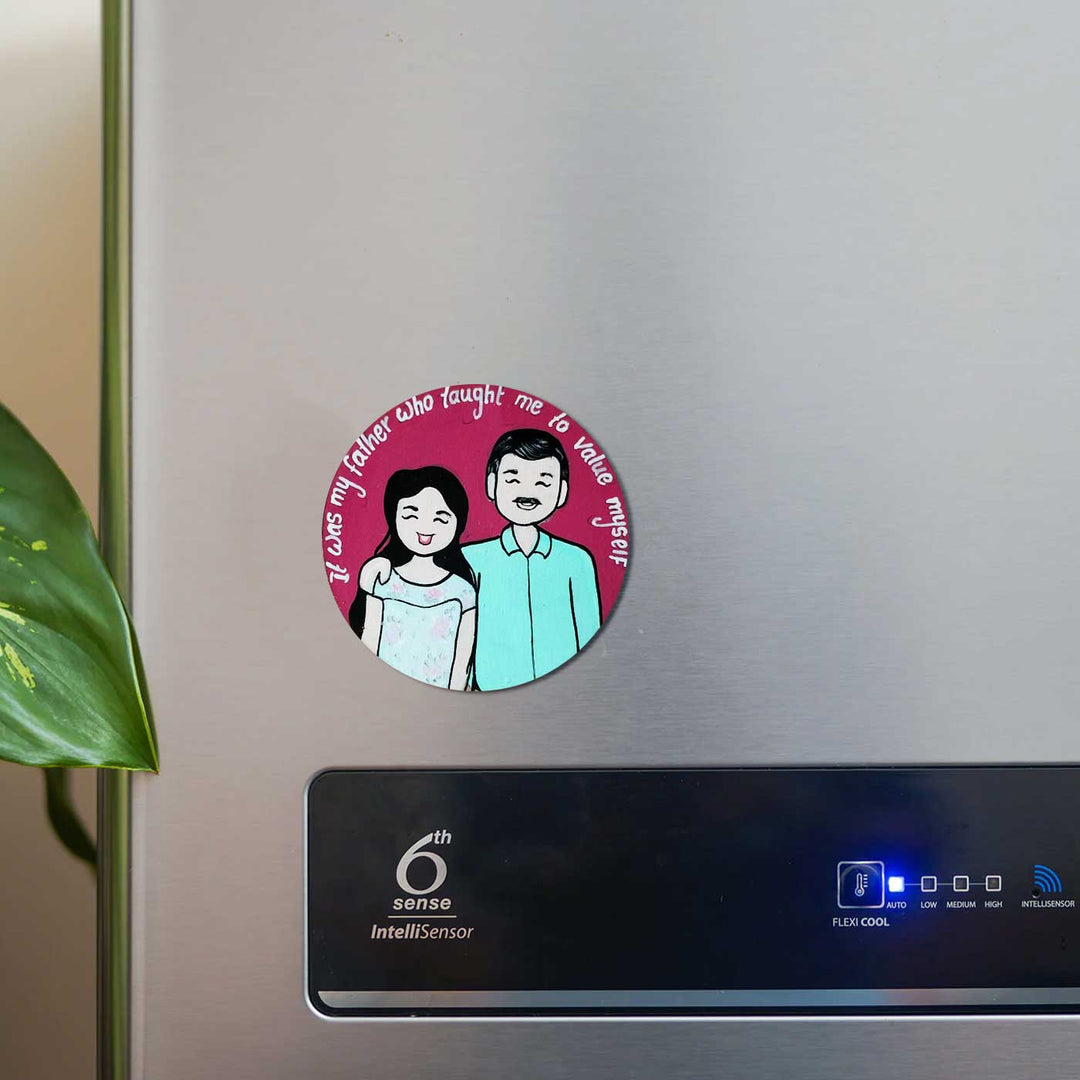 Photo Personalized Round Father & Daughter MDF Wood Fridge Magnet