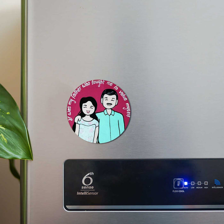 Photo Personalized Round Father & Daughter MDF Wood Fridge Magnet