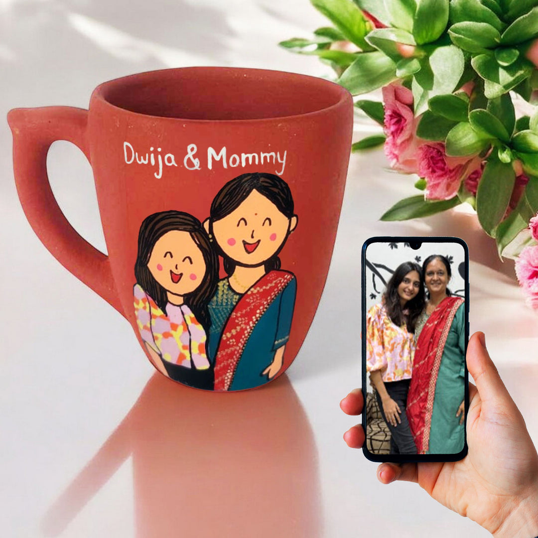 Handpainted Personalised 3D Terracotta Mug with Caricatures