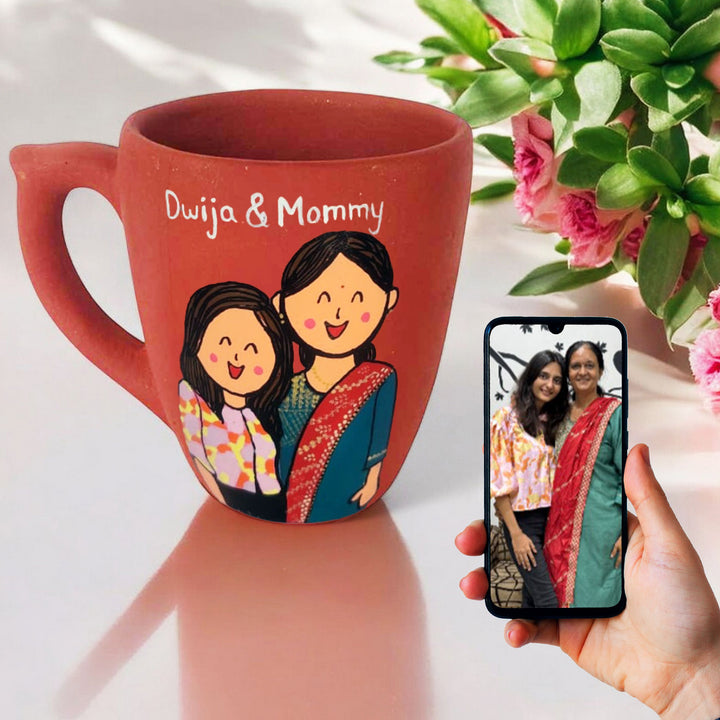 Handpainted Personalised 3D Terracotta Mug with Caricatures