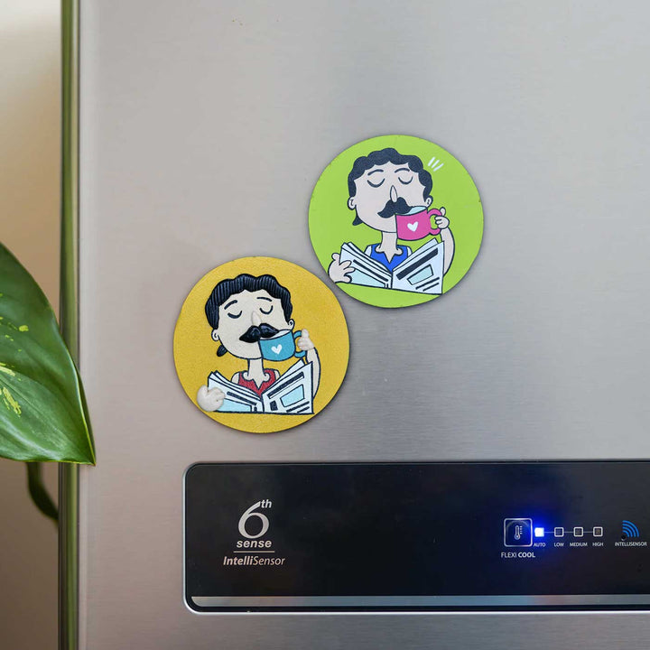 Hand-Painted Dad'S Morning Routine Mdf Wood Fridge Magnet For Fathers