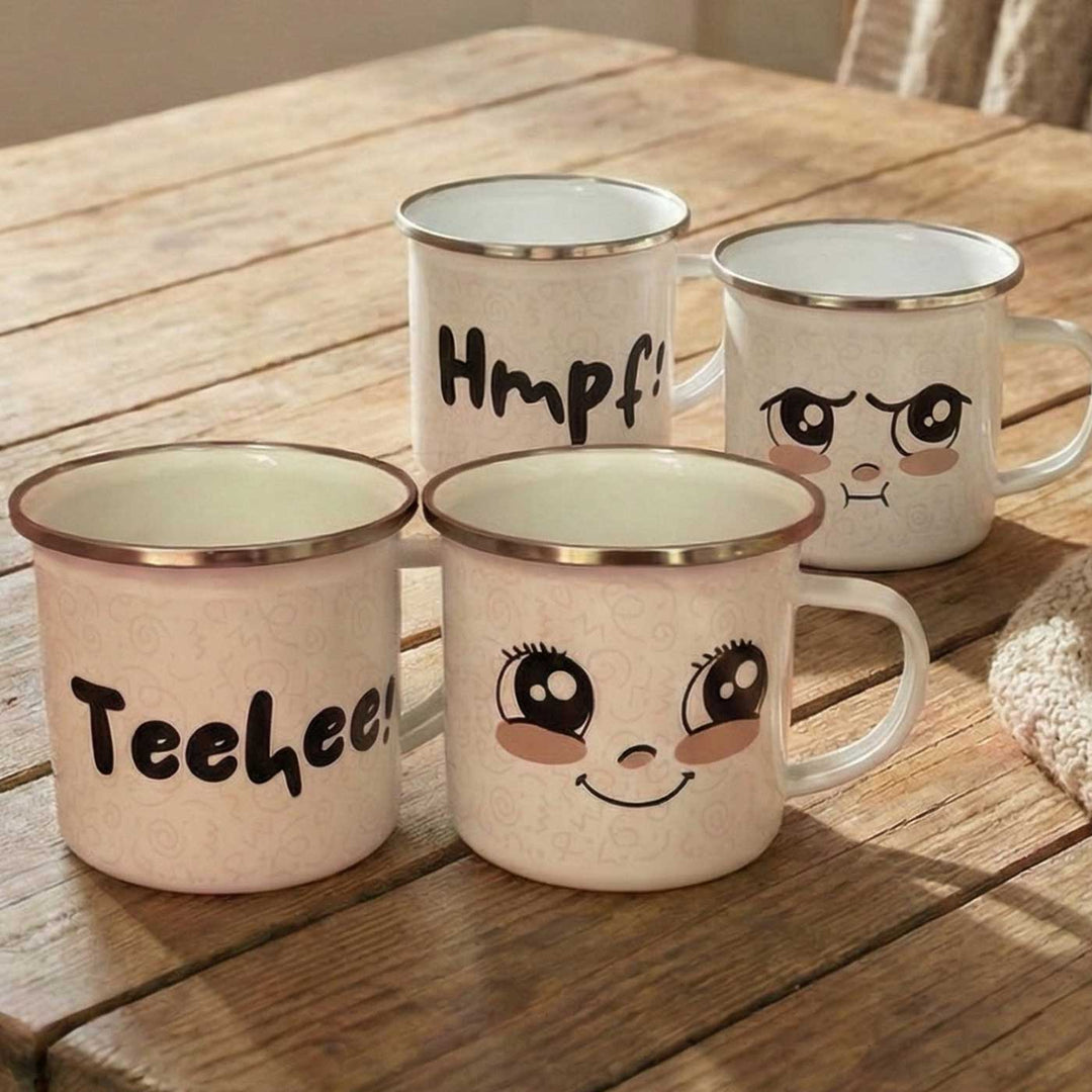 4 Pc | Personalized Hand-Illustrated Ceramic & Enameled Steel Mood Mugs