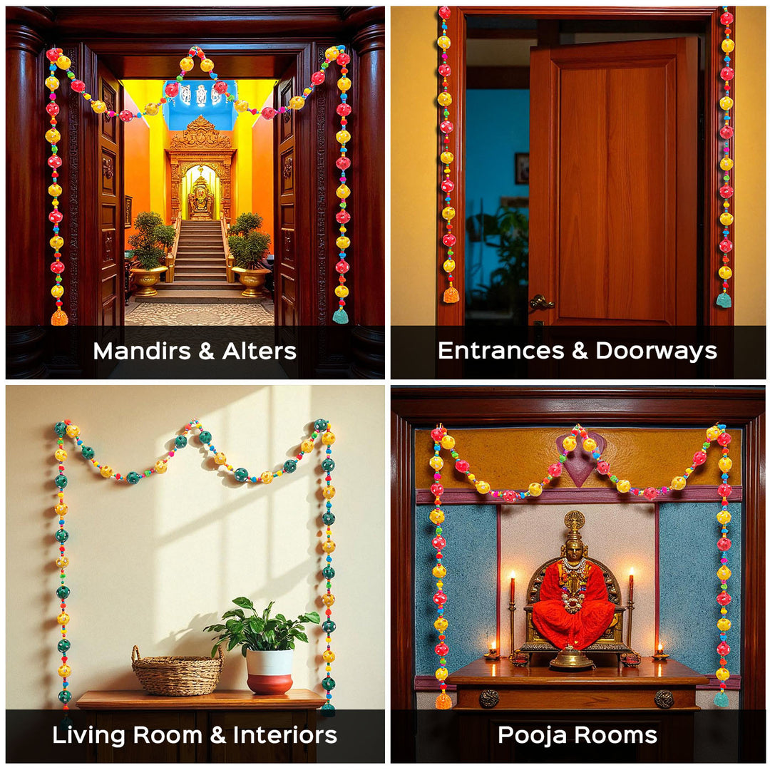 64 Inch | Extra Long Handmade Multicolor Round Pom Pom & Bamboo Hanging