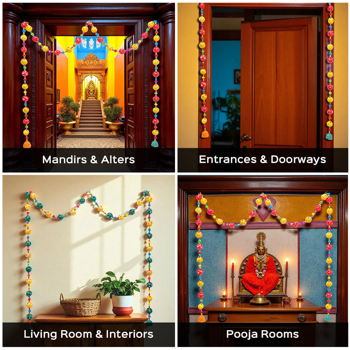 64 Inch | Extra Long Handmade Multicolor Round Pom Pom & Bamboo Hanging