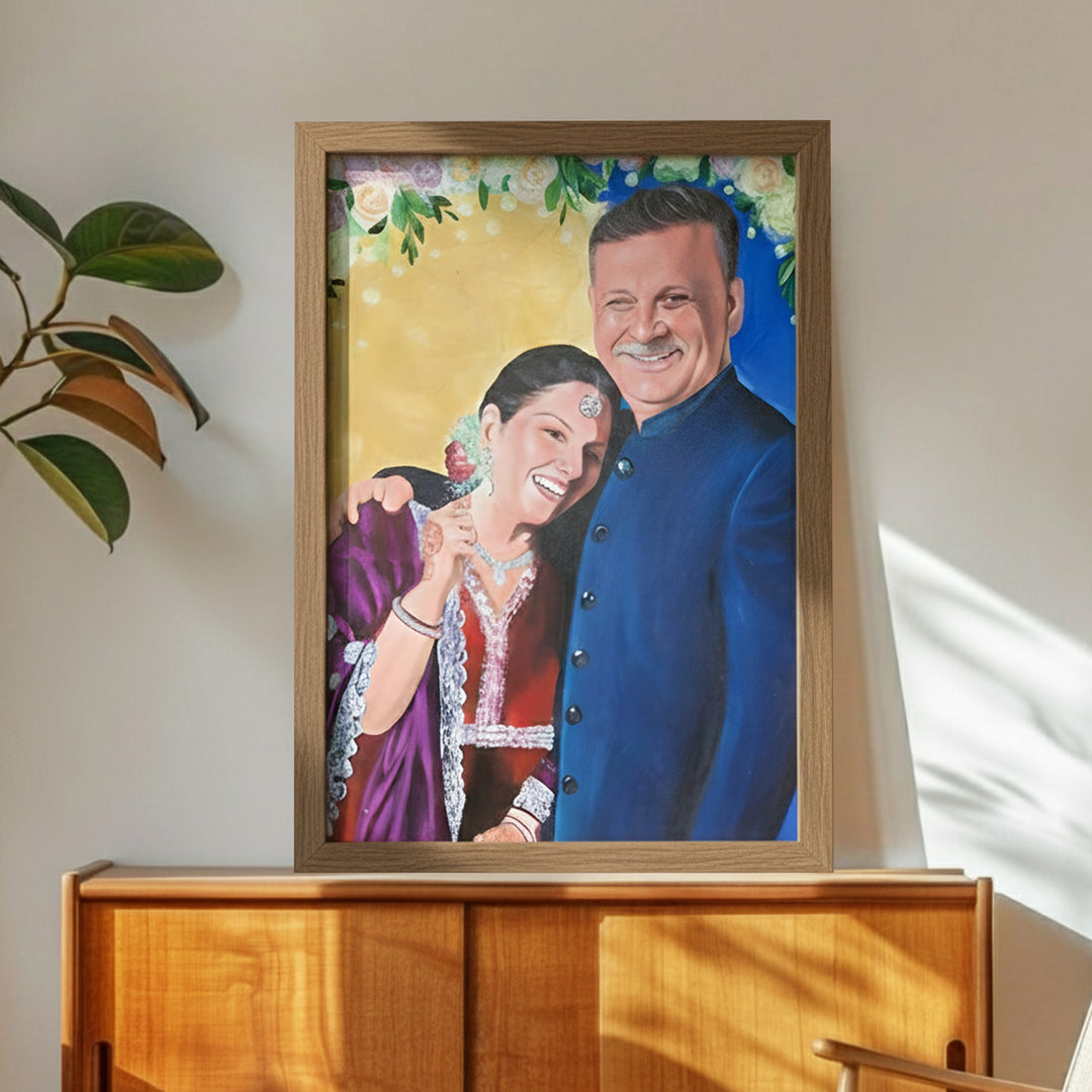 Photo Personalized Hand Painted Portrait With Premium Wooden Frame