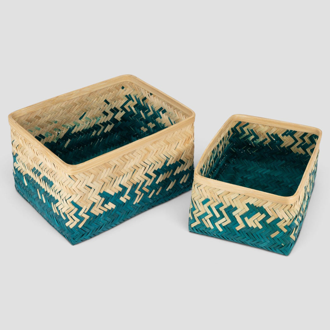 Set of 2 | "Pearl" Handwoven Bamboo Tray For Home Storage & Gifting