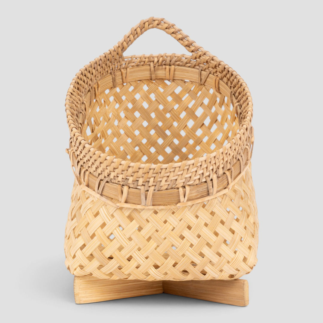 Evara Handwoven Bamboo Basket With Handles For Home Storage & Gifting
