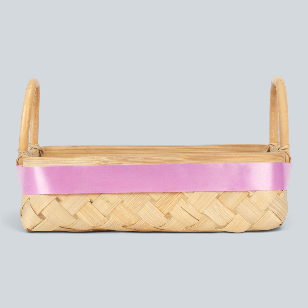 "Elora" Handwoven Bamboo Basket/Tray With Handles For Home Storage & Gifting