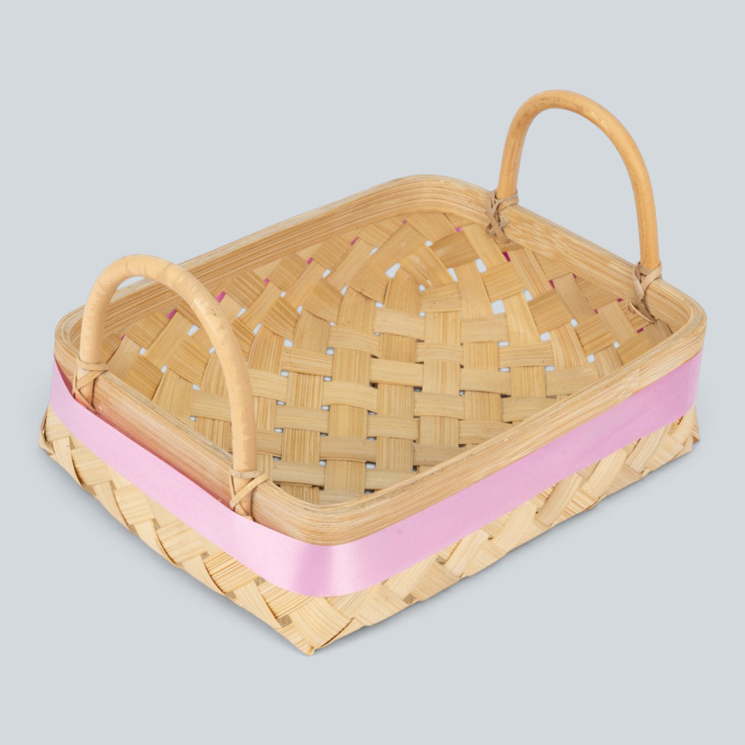 "Elora" Handwoven Bamboo Basket/Tray With Handles For Home Storage & Gifting