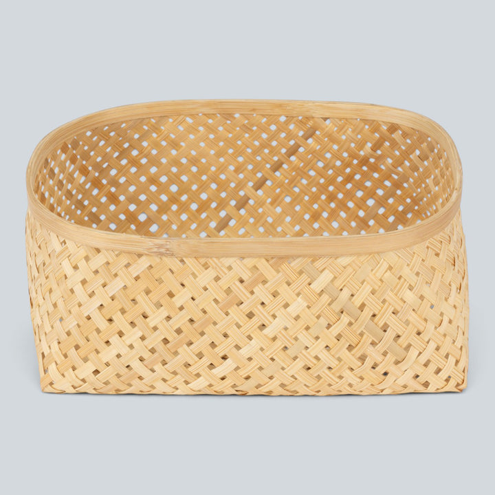Set of 2 | "Elia" Handwoven Round Bamboo Basket/Tray For Home Storage & Gifting